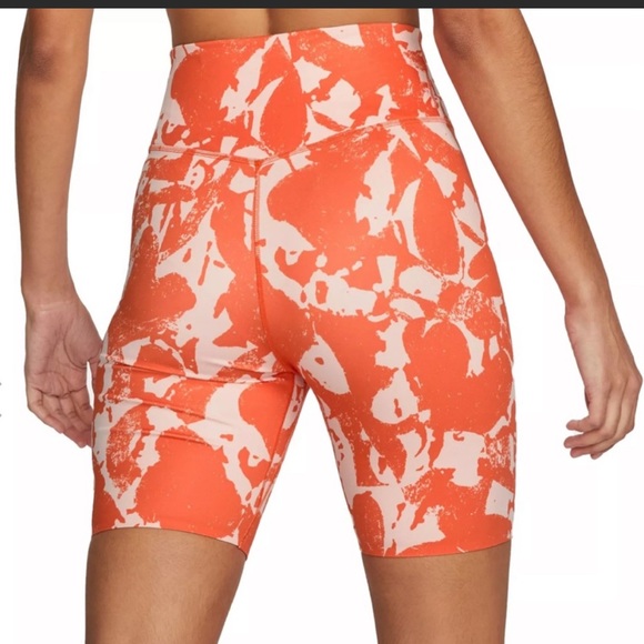 New Nike Women's One Luxe Icon Clash Training Bike Shorts Orange Medium - Picture 10 of 12
